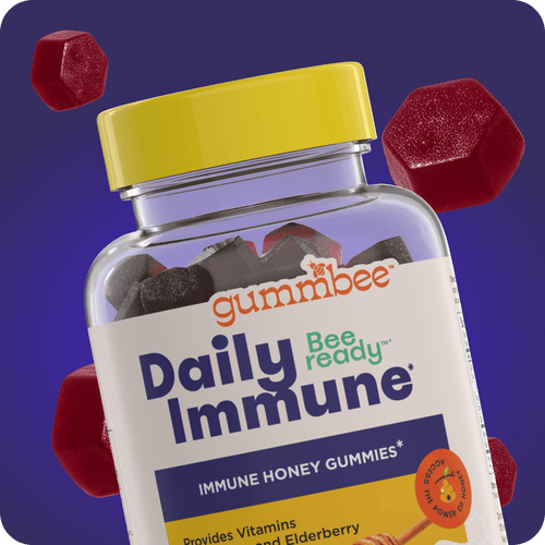 Front of the Bee Ready immune honey gummies bottle