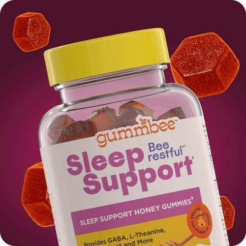 Front of the Bee Restful sleep honey gummies bottle