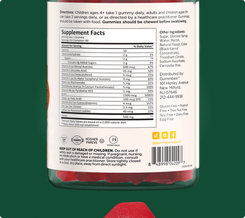 Supplement facts label for Bee Calm magnesium honey gummies