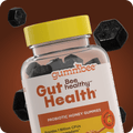 Front of the Bee Healthy fiber and probiotic honey gummies bottle