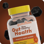 Front of the Bee Healthy fiber and probiotic honey gummies bottle