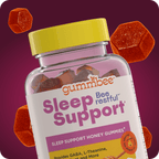 Front of the Bee Restful sleep honey gummies bottle