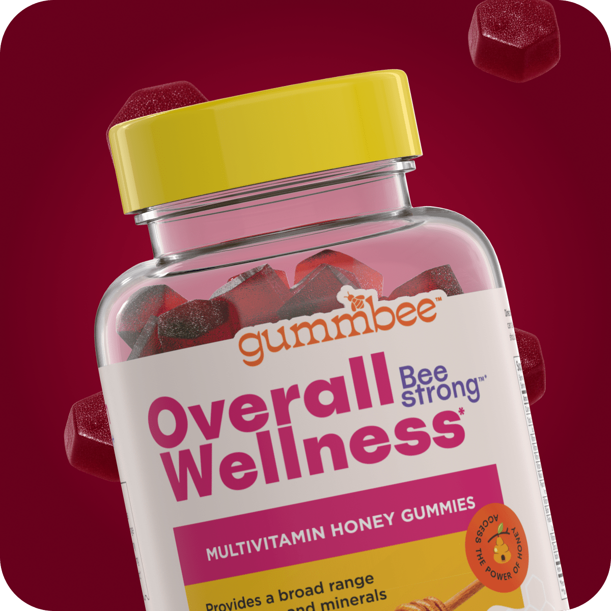 Front of the Bee Strong multivitamin honey gummies bottle