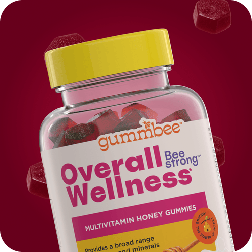 Front of the Bee Strong multivitamin honey gummies bottle