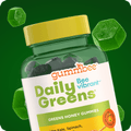 Front of the Bee Vibrant greens honey gummies bottle