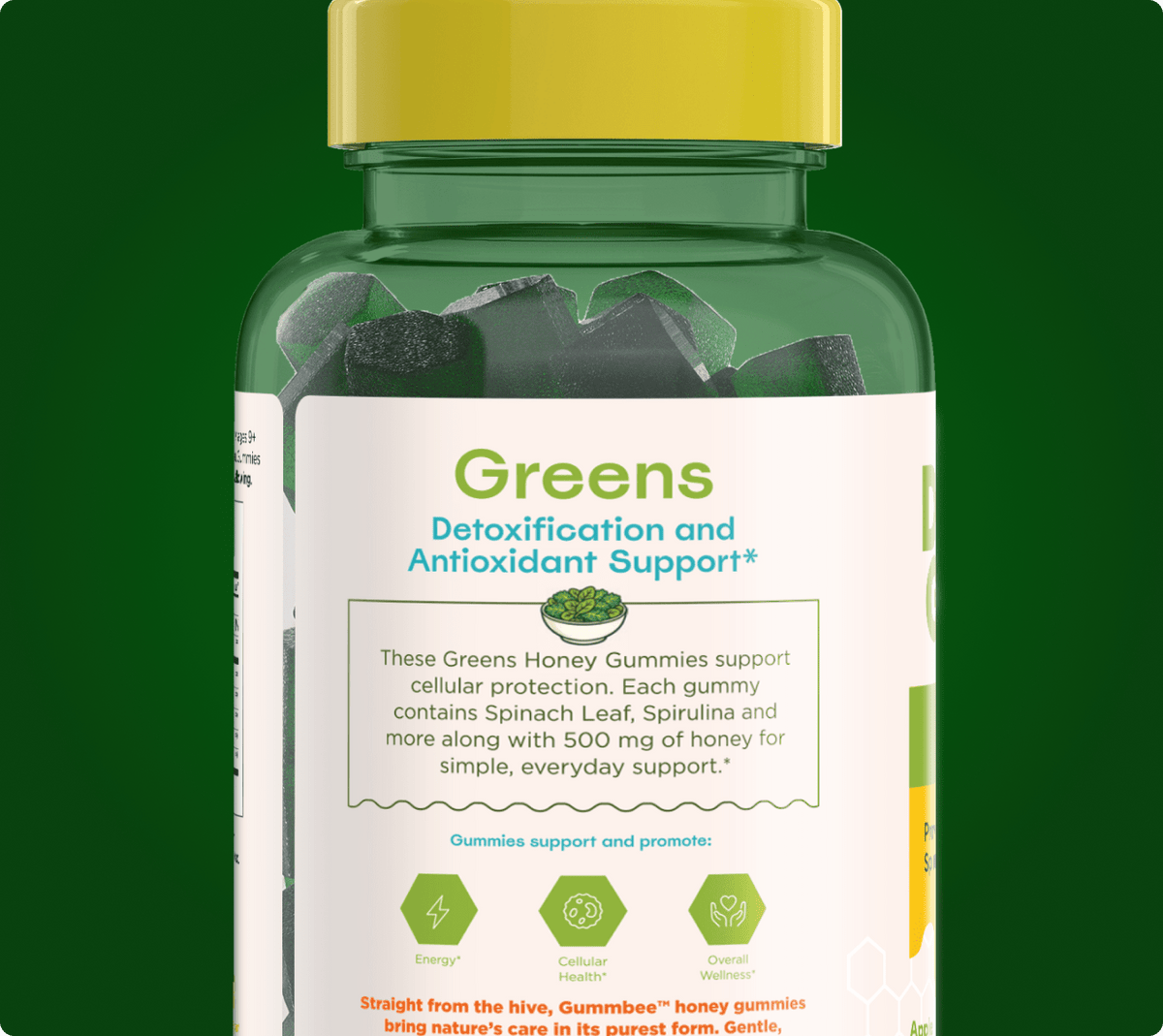 Bee Vibrant greens honey gummies bottle