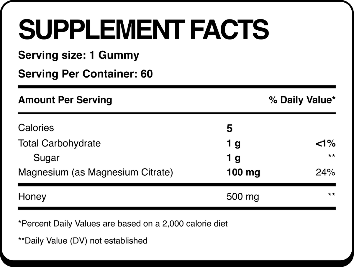 Supplement facts for Bee Strong multivitamin honey gummies