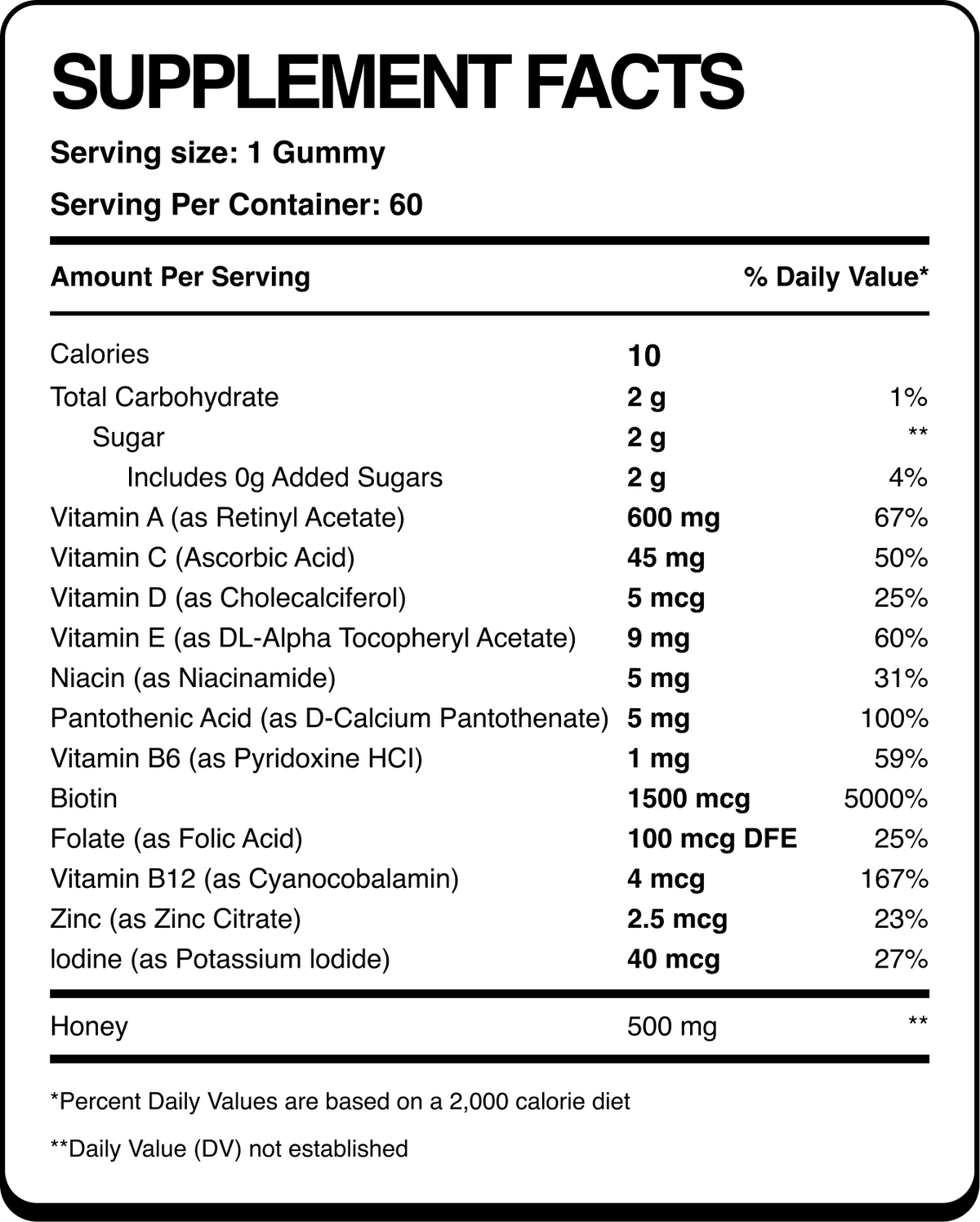 Supplement facts for Bee Calm magnesium honey gummies