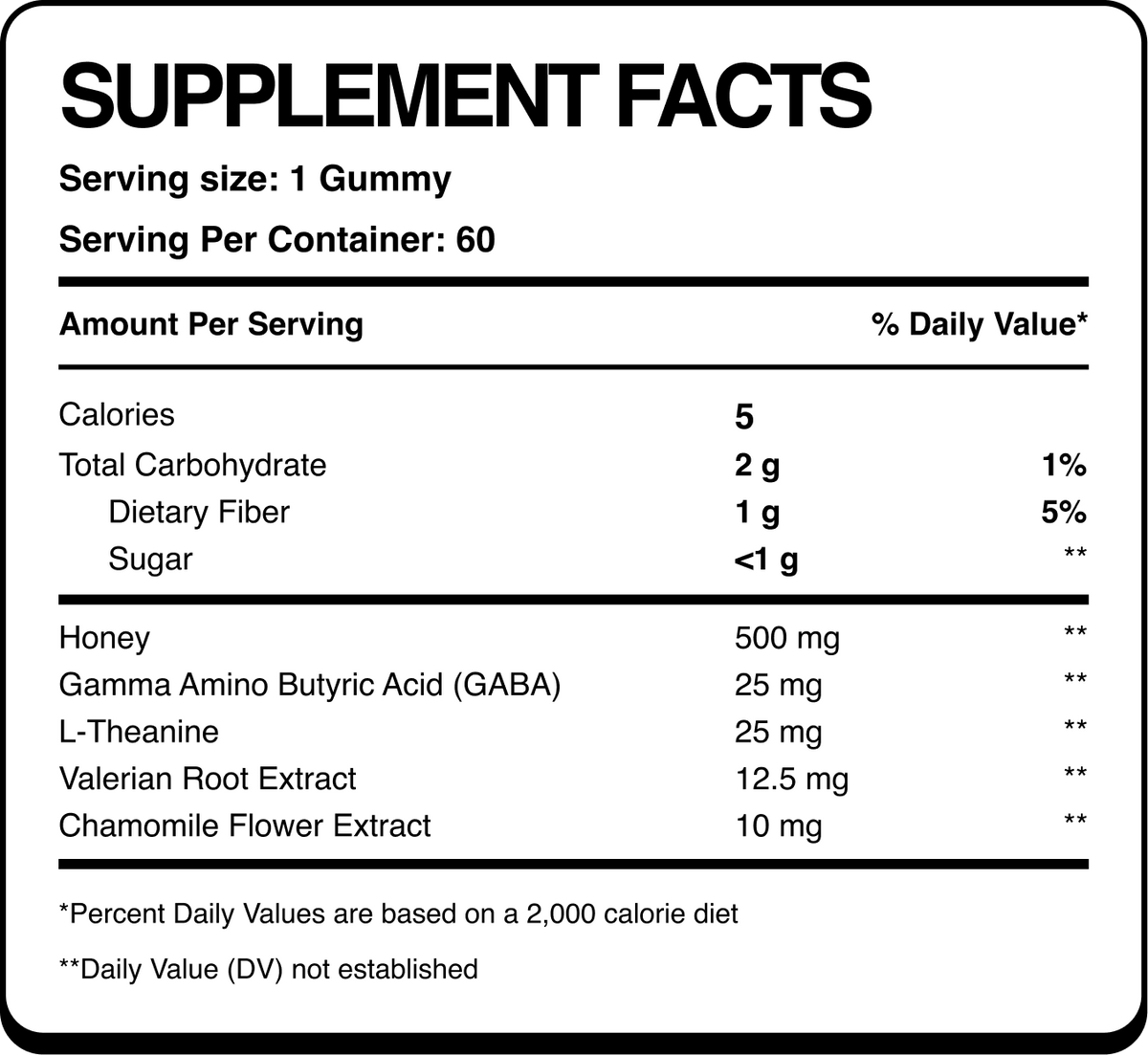 Supplement facts for Bee Restful sleep honey gummies
